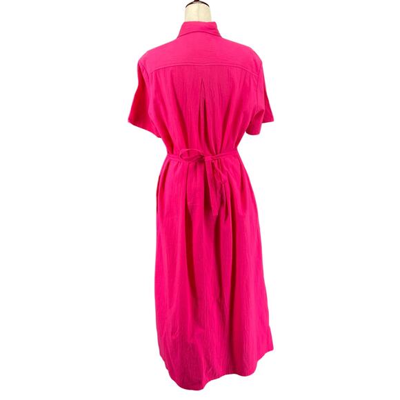 Vtg 80s 90s Two Potato Button Down Tie Back Short Sleeve Maxi Dress S Pink NOS - Picture 2 of 16